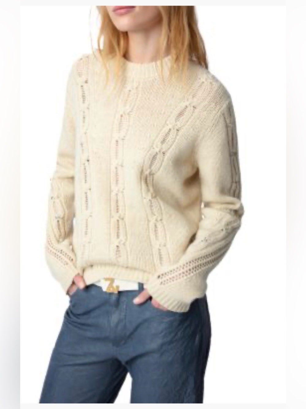 Zadig & Voltaire Morley Chunky Cable-Knit Sweater in Cream New